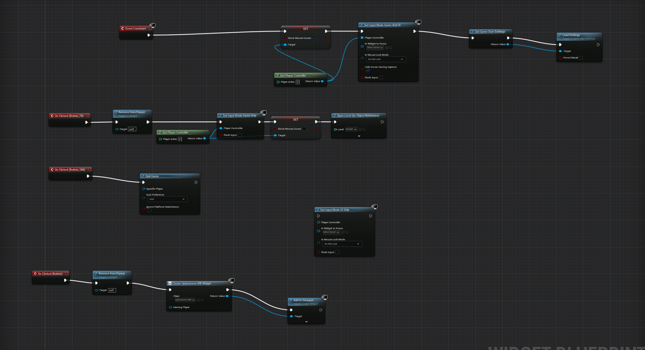 Main menu logic blueprint